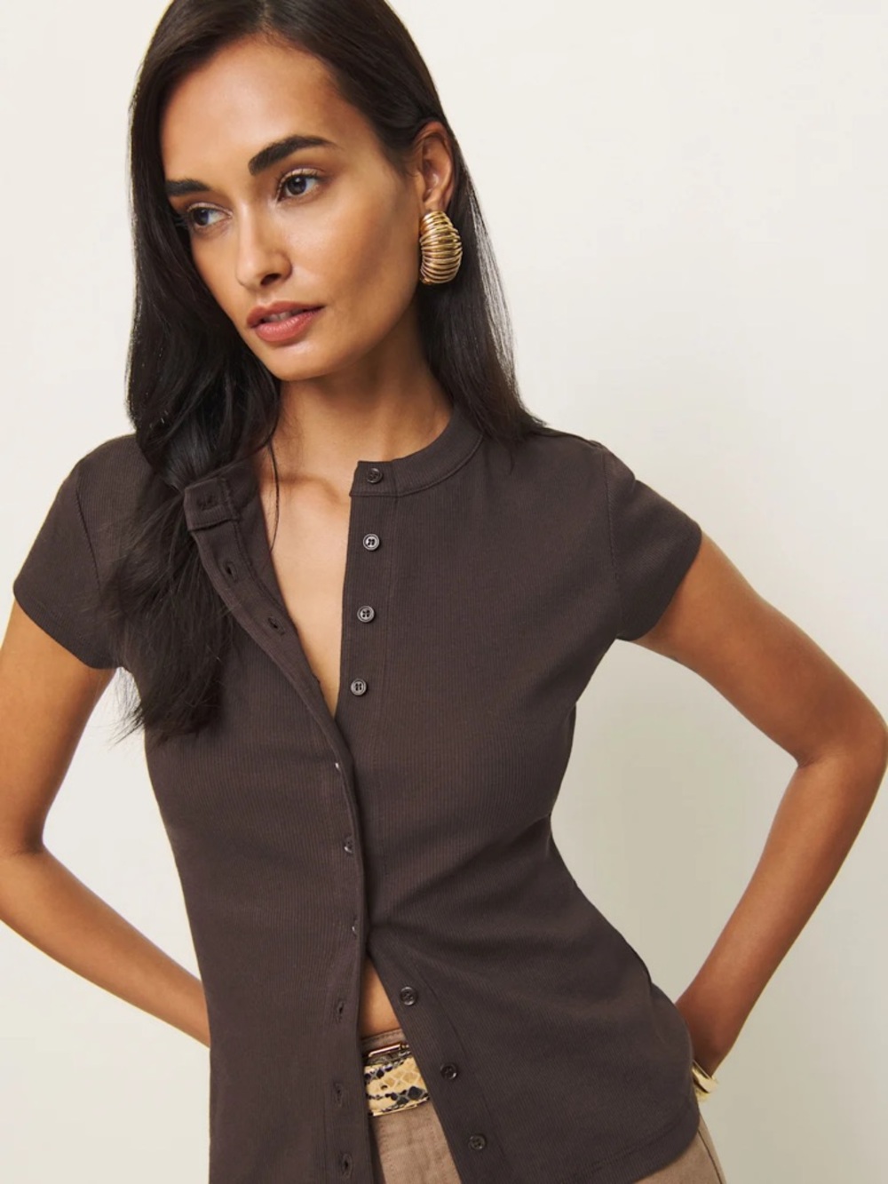 Reformation Raelynn Knit Top Brown